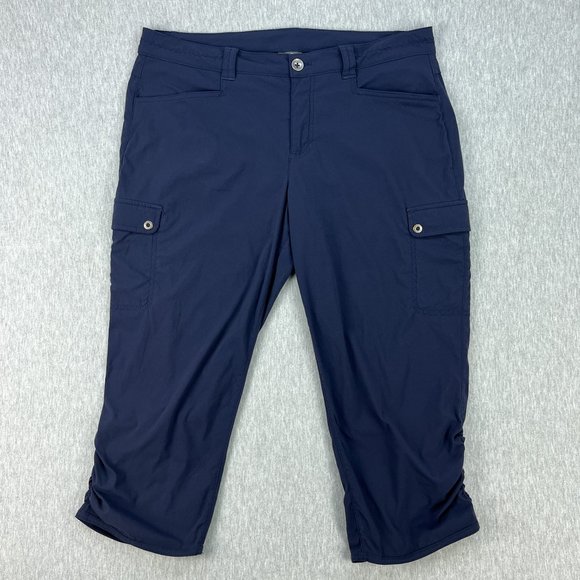 Eddie Bauer Travex Cargo Pants Womens 12 Horizon Crop Navy Blue Pockets Travel - Picture 1 of 13
